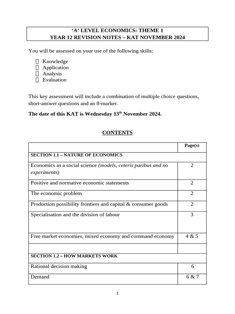 Year 12 Economics Revision Notes | PDF | Demand | Elasticity (Economics)