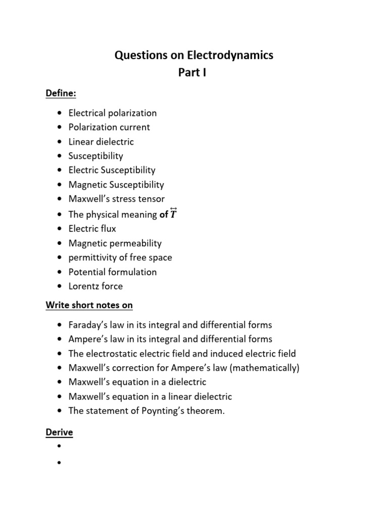 Questions On Electrodynamics-1 | PDF | Magnetic Field | Maxwell's Equations