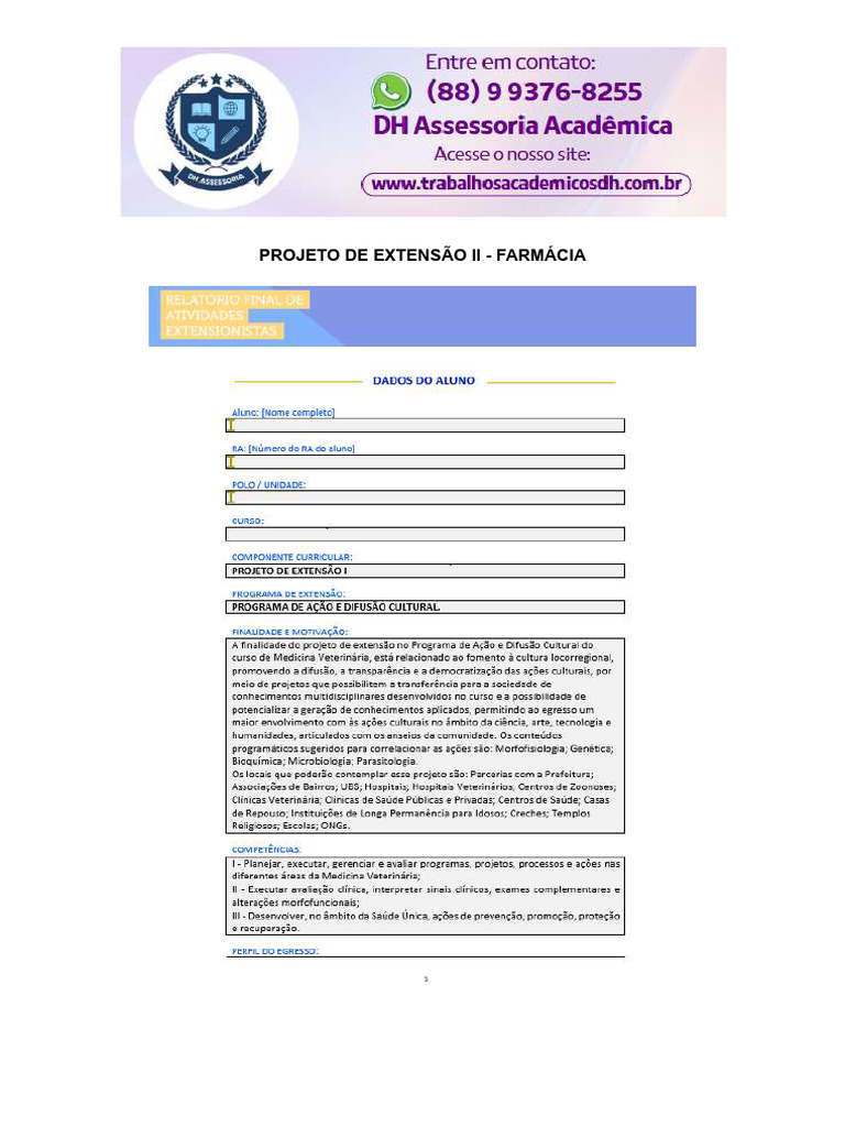 Projeto De Extensão Ii Farmácia Pdf