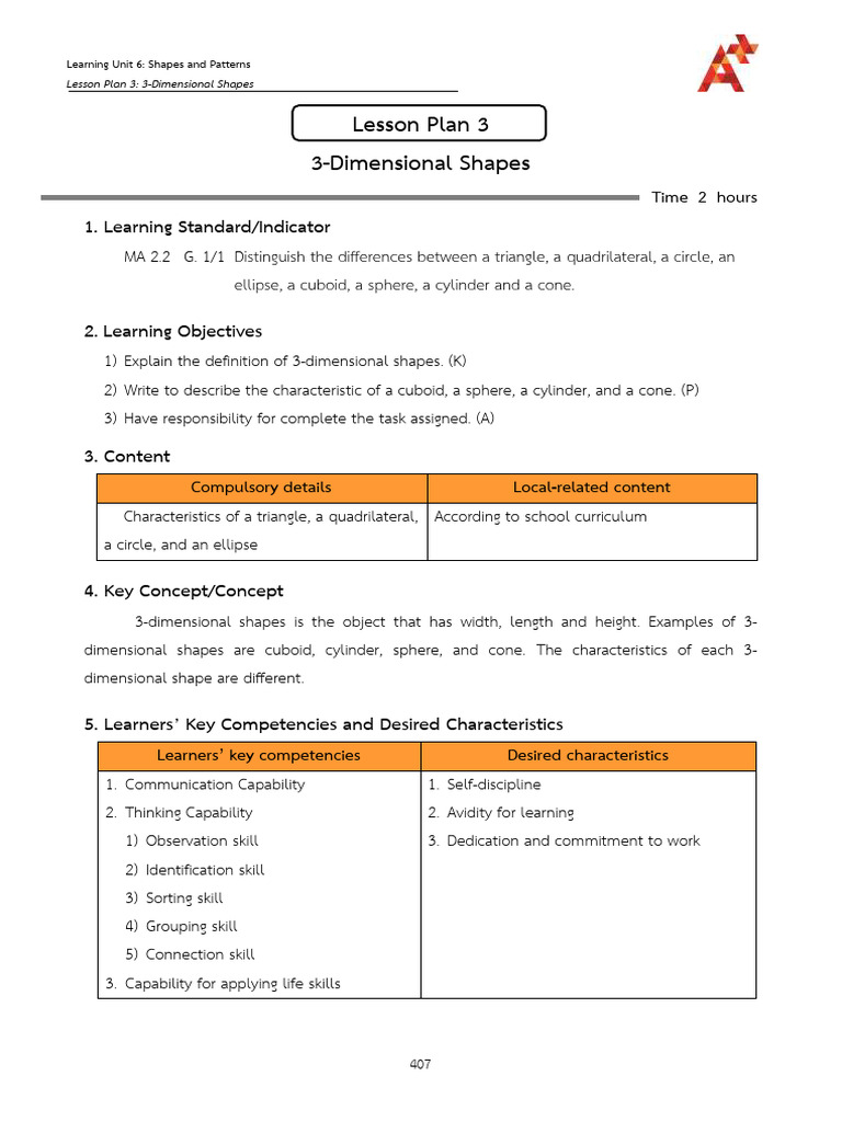 3D Shapes Lesson Plan for Students | PDF | Shape | Learning