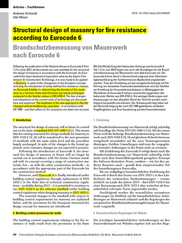 2014 Structural Design of Masonry For Fire Resistance According To ...