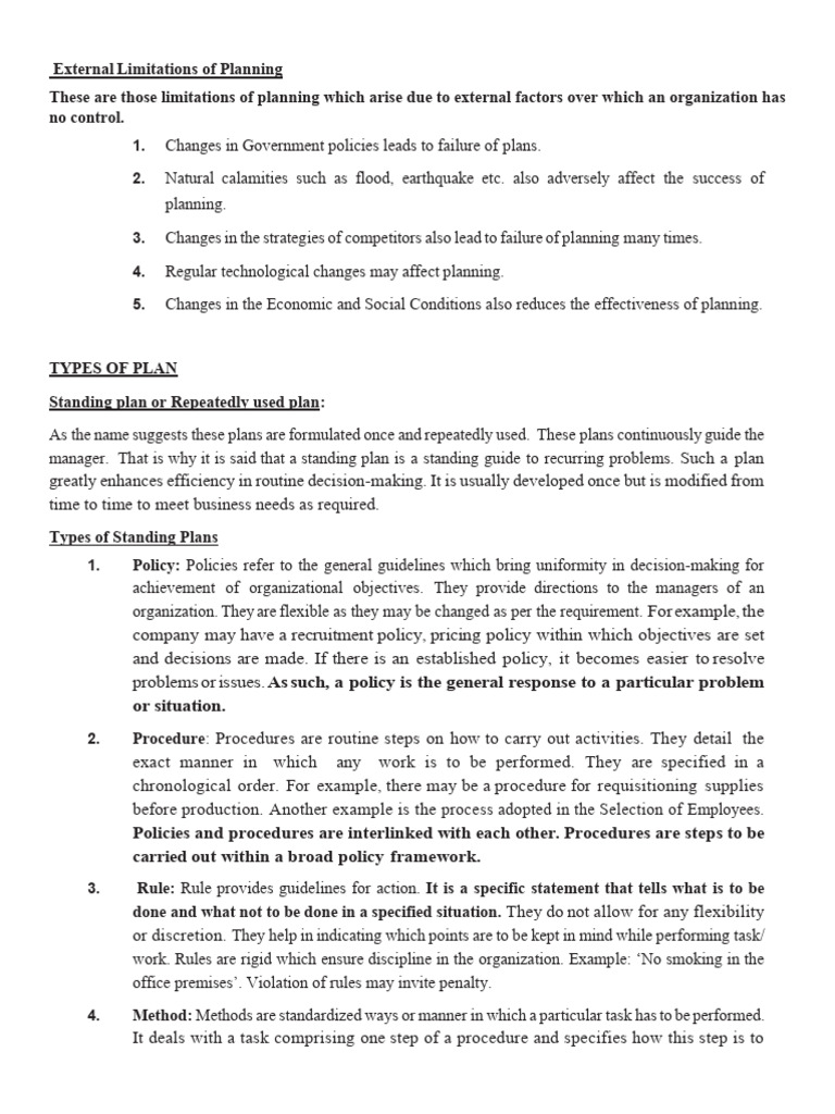 3 External Limitations of Planning and Types of Plans | PDF | Policy ...
