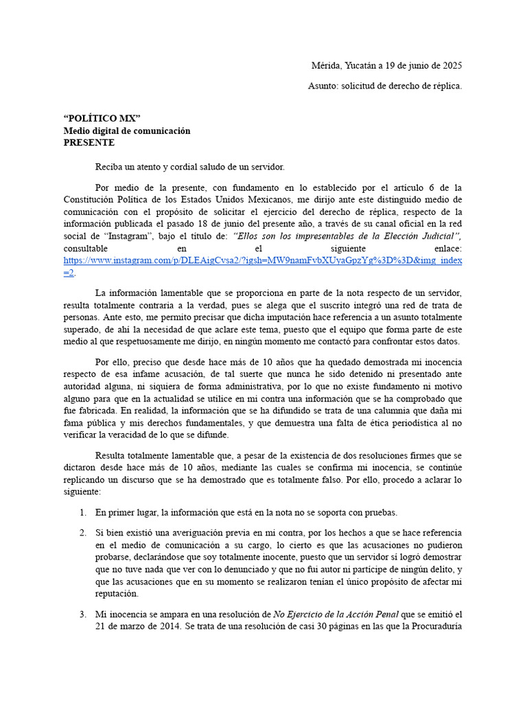Derecho de Replica - Politico MX | PDF | Justicia | Crimen y violencia