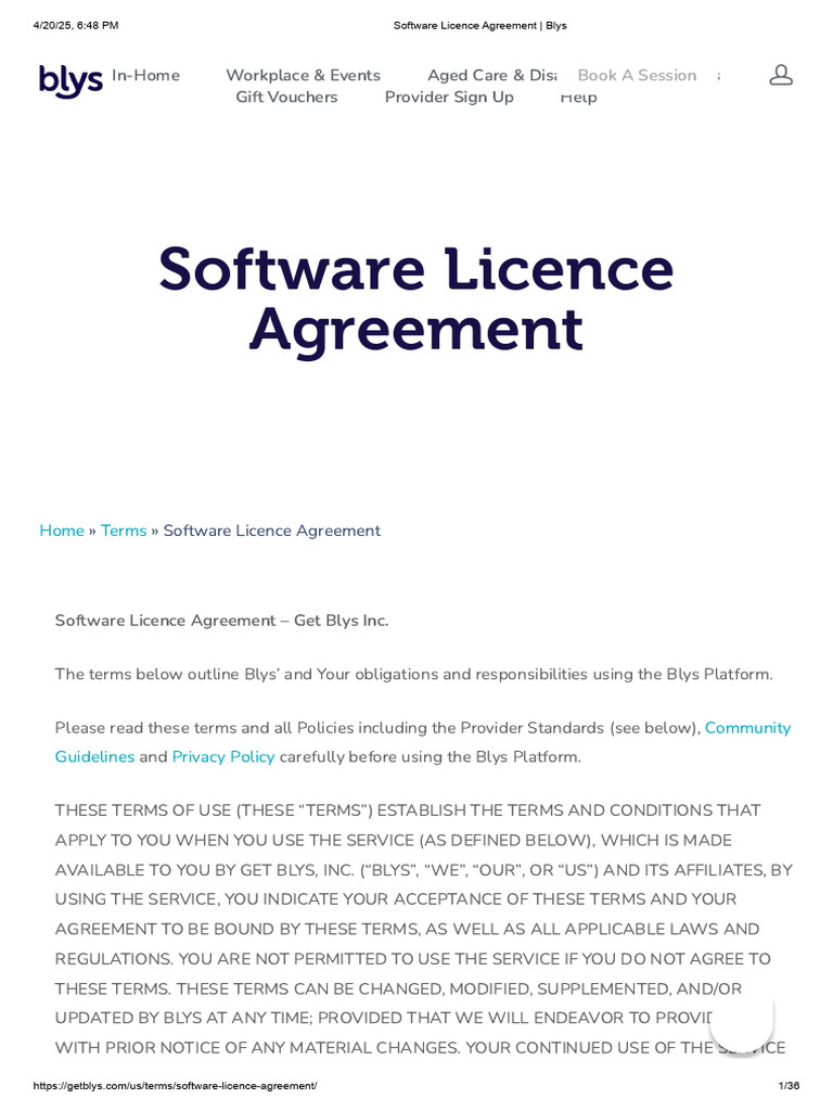 Blys Software License Agreement Terms | PDF | Consent | License
