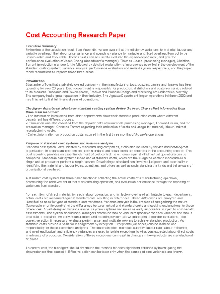 Cost Accounting Research Paper PDF Inventory Cost Accounting