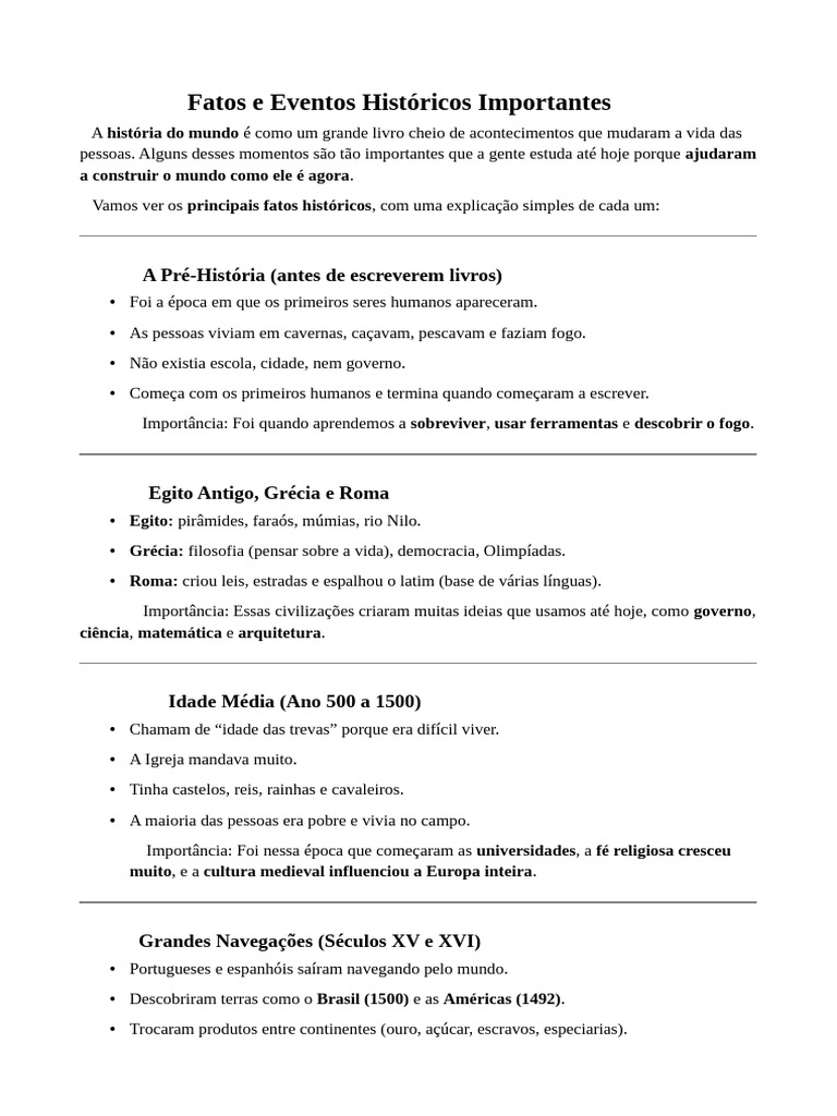 Fatos e Eventos Históricos Importantes | PDF | Europa | Humano