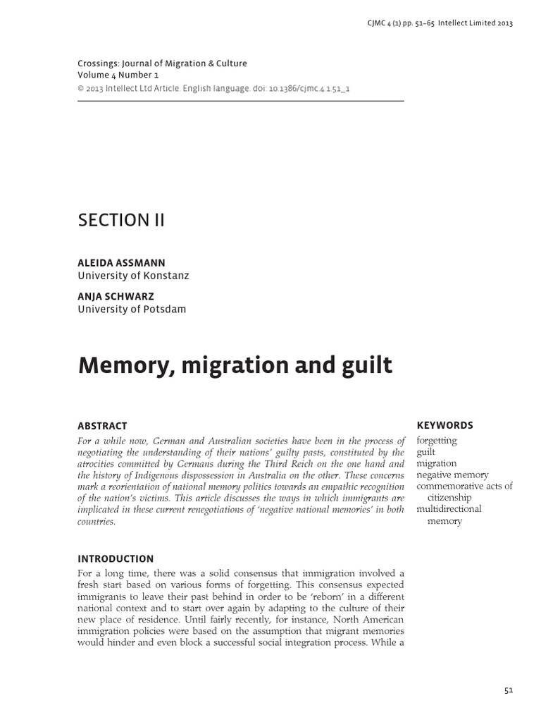 memory, migration and guilt | PDF | Multiculturalism | Indigenous ...