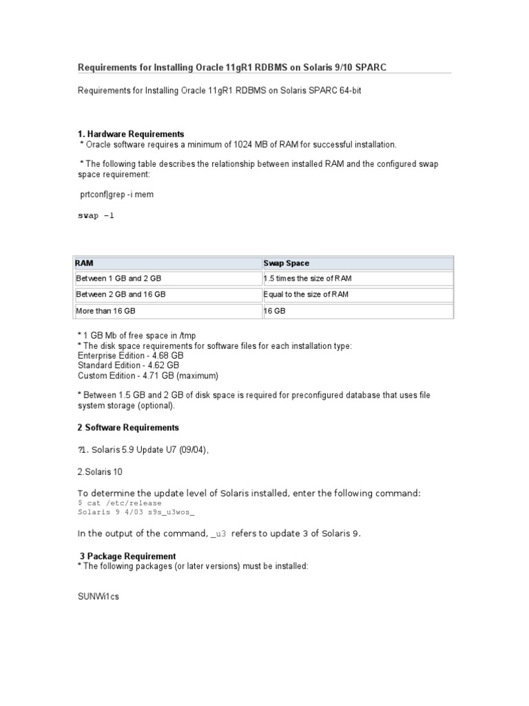 Oracle 11g Installation Requirements | PDF | Oracle Database ...