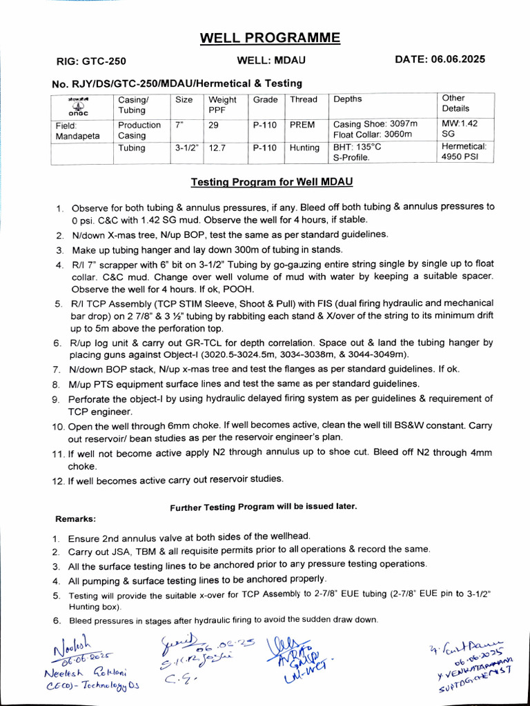 Testing Program for Well MDAU | PDF | Casing (Borehole)