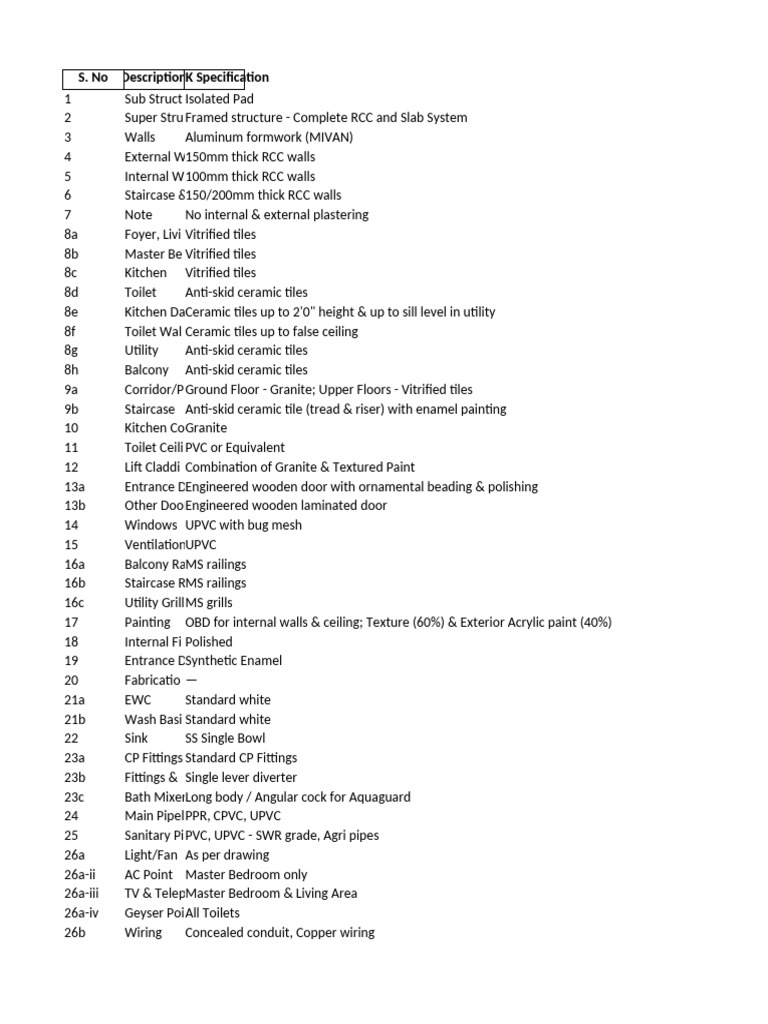 2 BHK Construction Specifications Guide | PDF