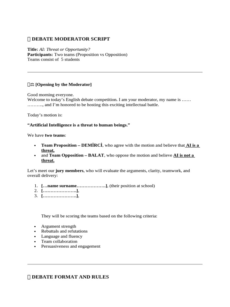 English Debate Moderator Script | PDF