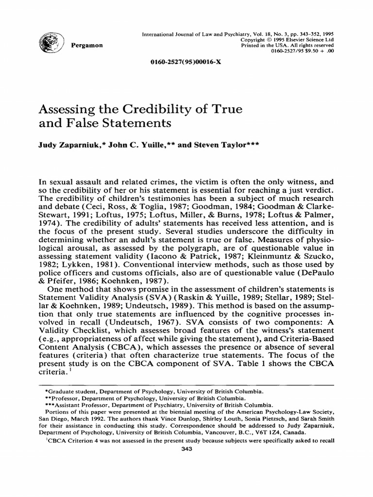 Assessing Adult Statement Credibility | PDF
