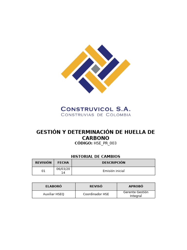 HSE PR 003 Gestion Huella Carbono Rev1 | PDF | Combustible diesel ...