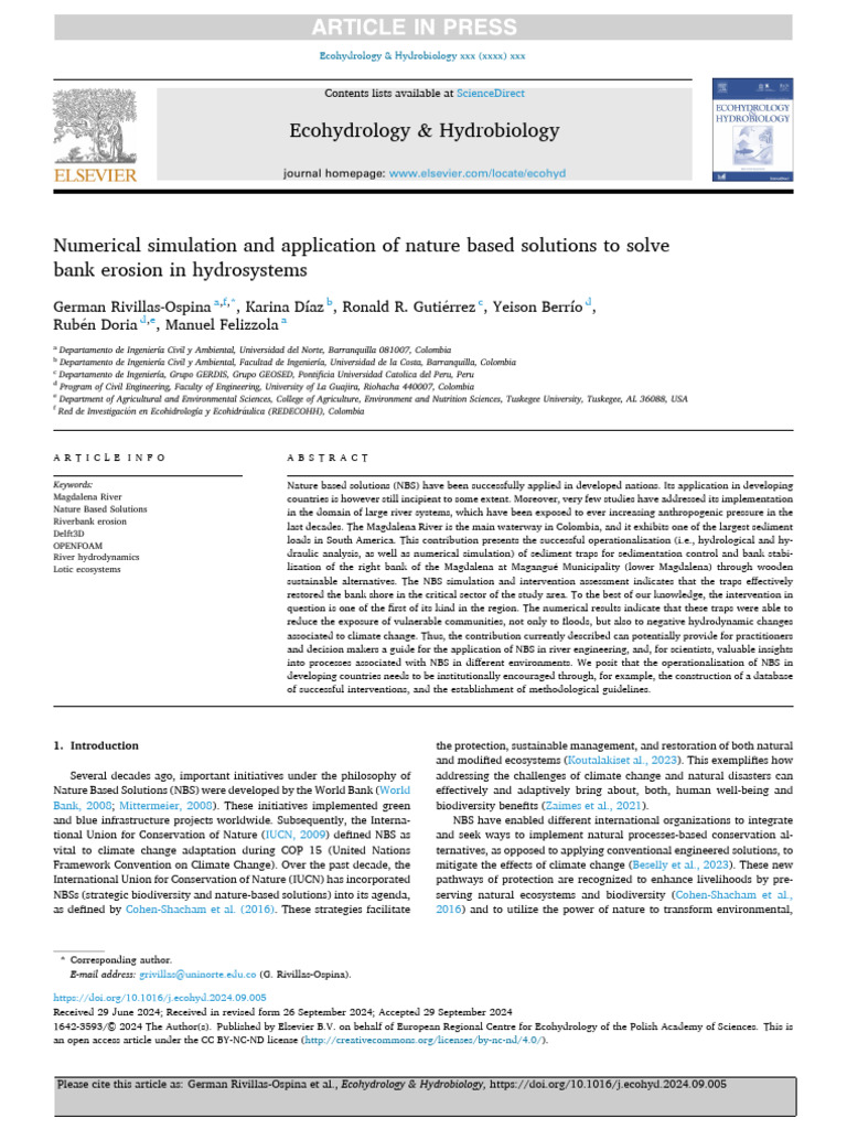 Numerical Simulation and Application of Nature Based Solutions To Solve ...