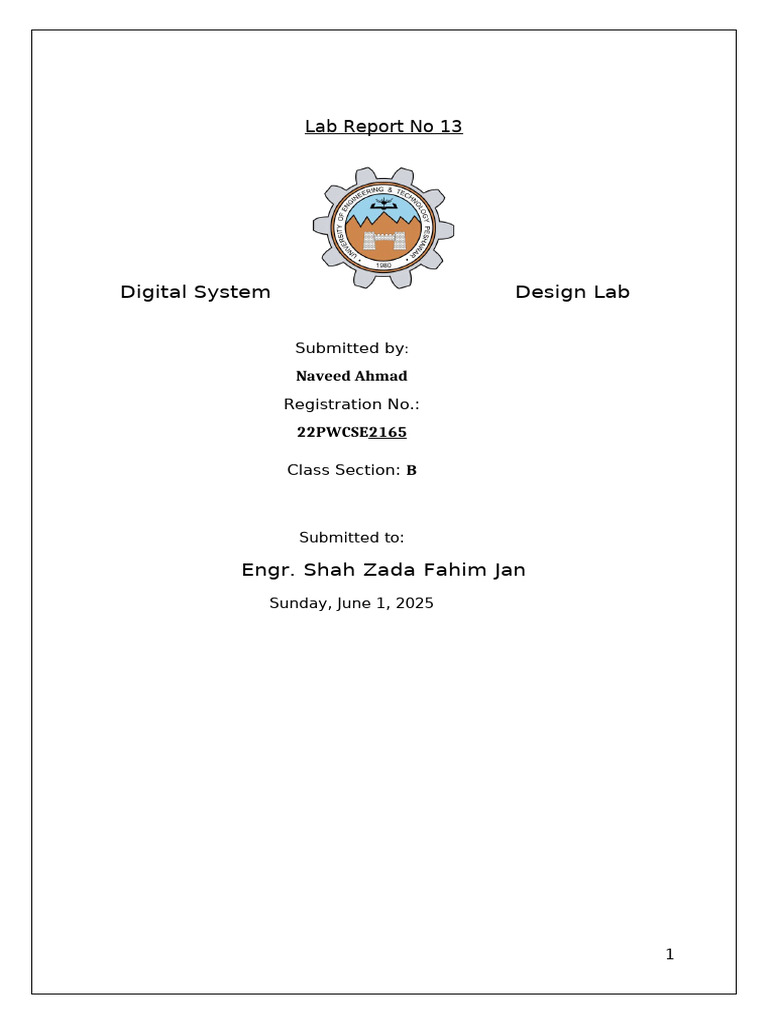 DSD Lab Report 13 | PDF | Computer Memory | Field Programmable Gate Array