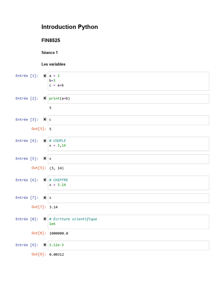 Introduction aux Variables en Python | PDF