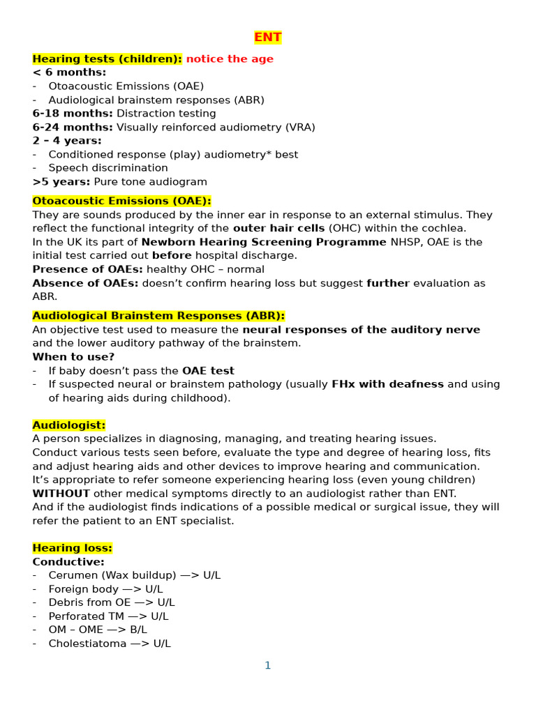 Pediatric Hearing Tests and Conditions | PDF | Hearing | Ear