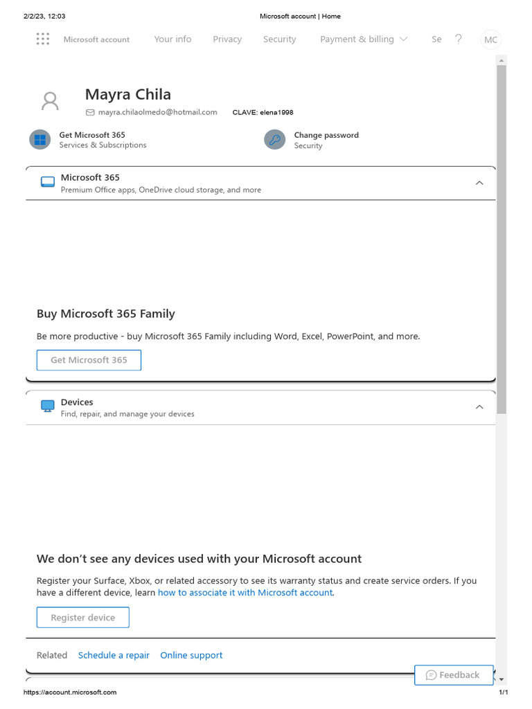 Microsoft Account - Home | PDF
