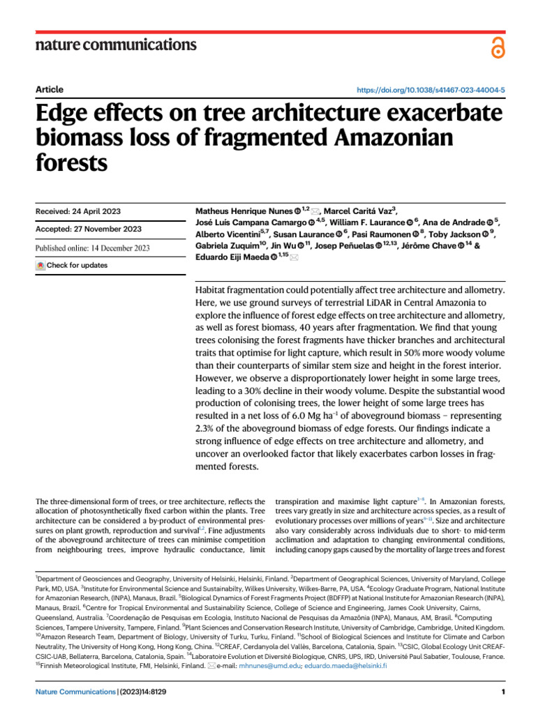 Edge Effects on Amazonian Tree Biomass | PDF | Trees | Forests