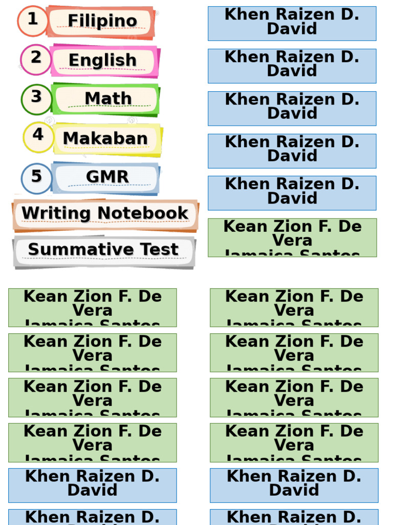 Subject Name Sticker | PDF