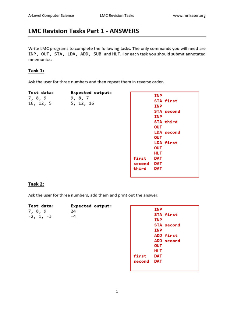 LMC Revision Tasks and Answers | PDF | Computing | Computer Science