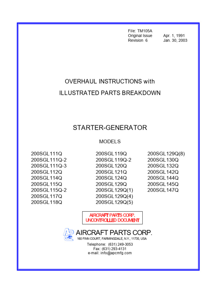 Starter-Generator Overhaul Manual | PDF | Alternating Current ...