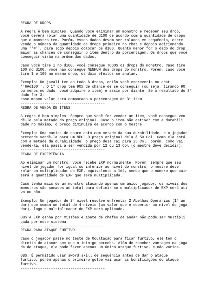 Regras de Drops e Vendas em RPG | PDF | Jogos de RPG | Videogames