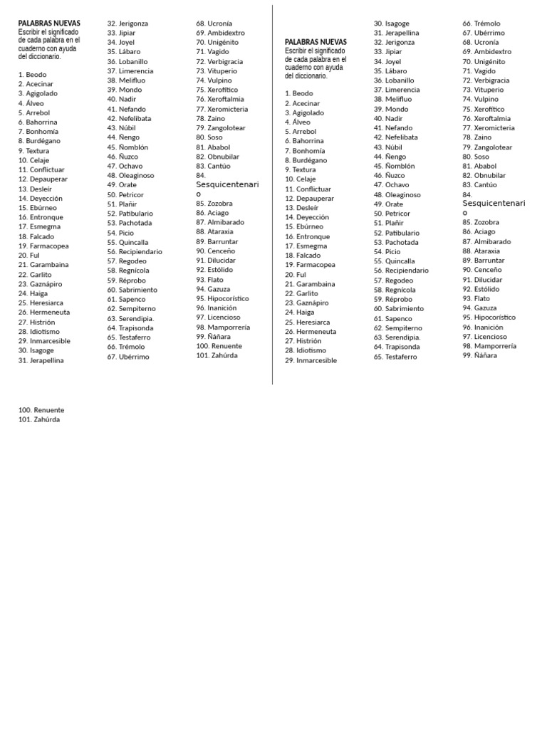 Palabras Raras en Español para Buscar Significado | PDF
