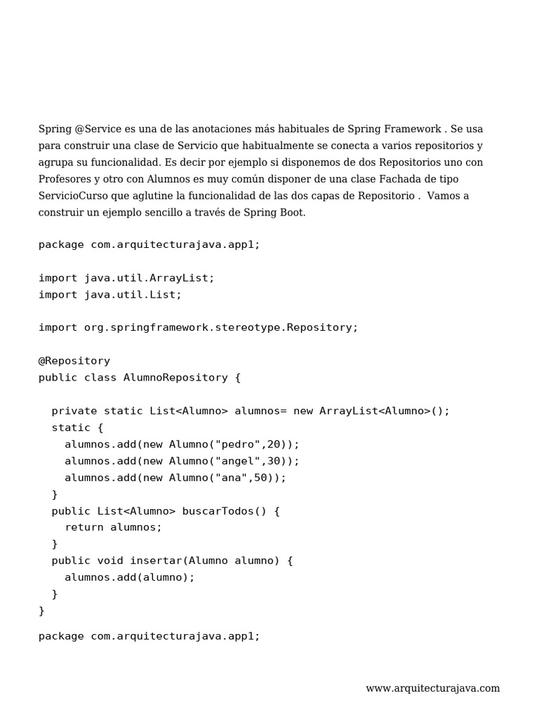 Uso de @Service en Spring Boot | PDF | Programación de computadoras ...