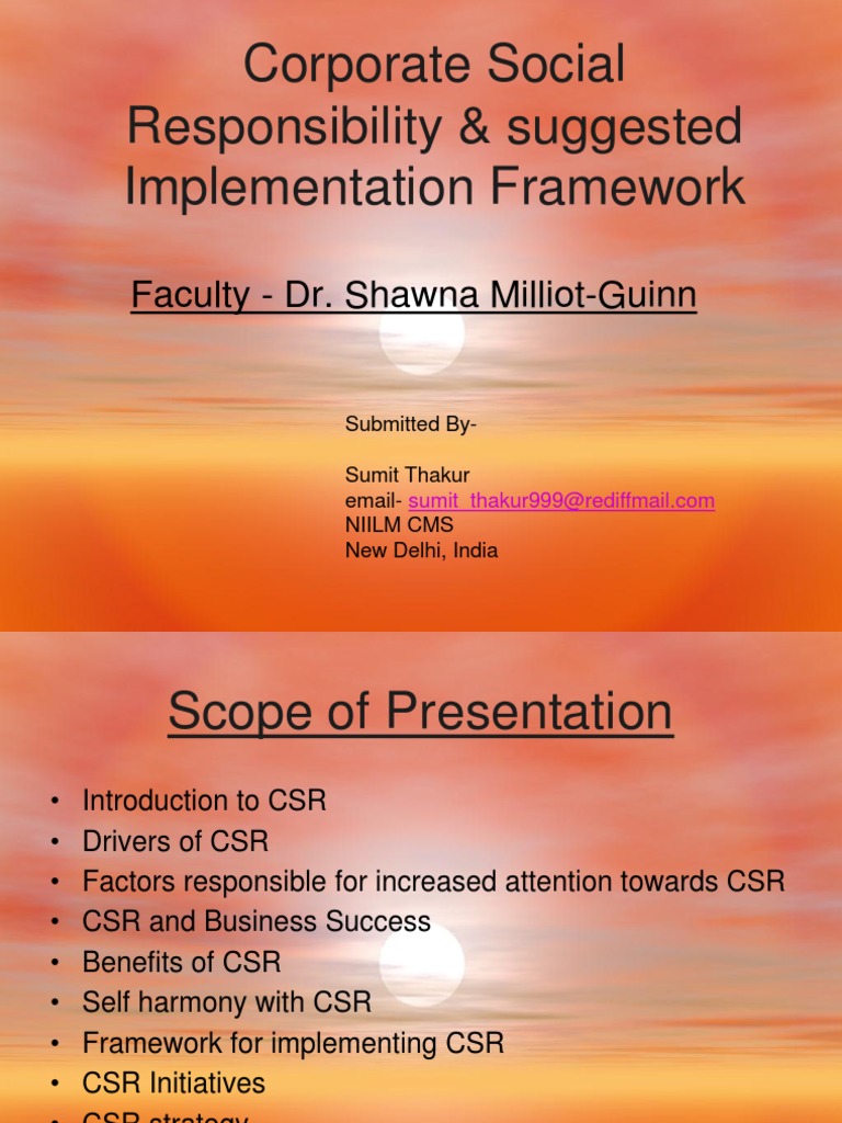 Corporate Social Responsibility & Suggested Implementation Framework ...