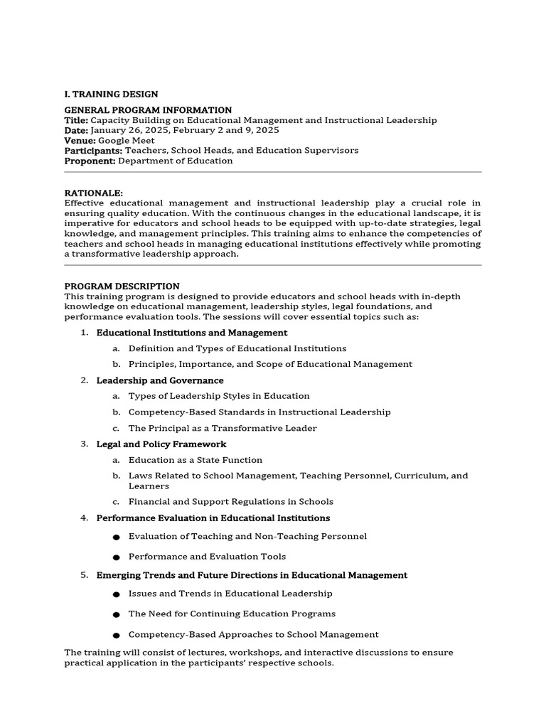 I TRAINING DESIGN Part 1 | PDF
