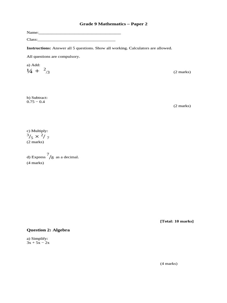 Grade 9 Maths Paper 2 Overview | PDF | Area | Elementary Mathematics