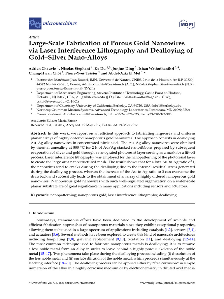 Large-Scale Fabrication of Porous Gold Nanowires Via Laser Interference ...