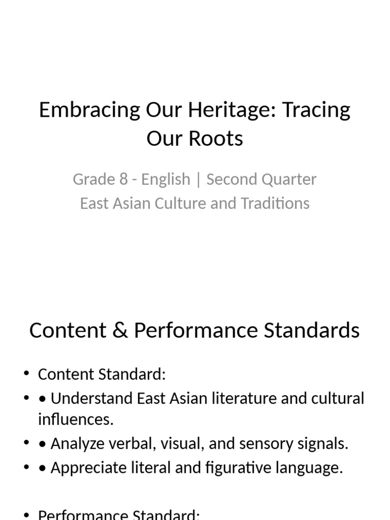 Grade 8 English Embracing Heritage Lesson | PDF