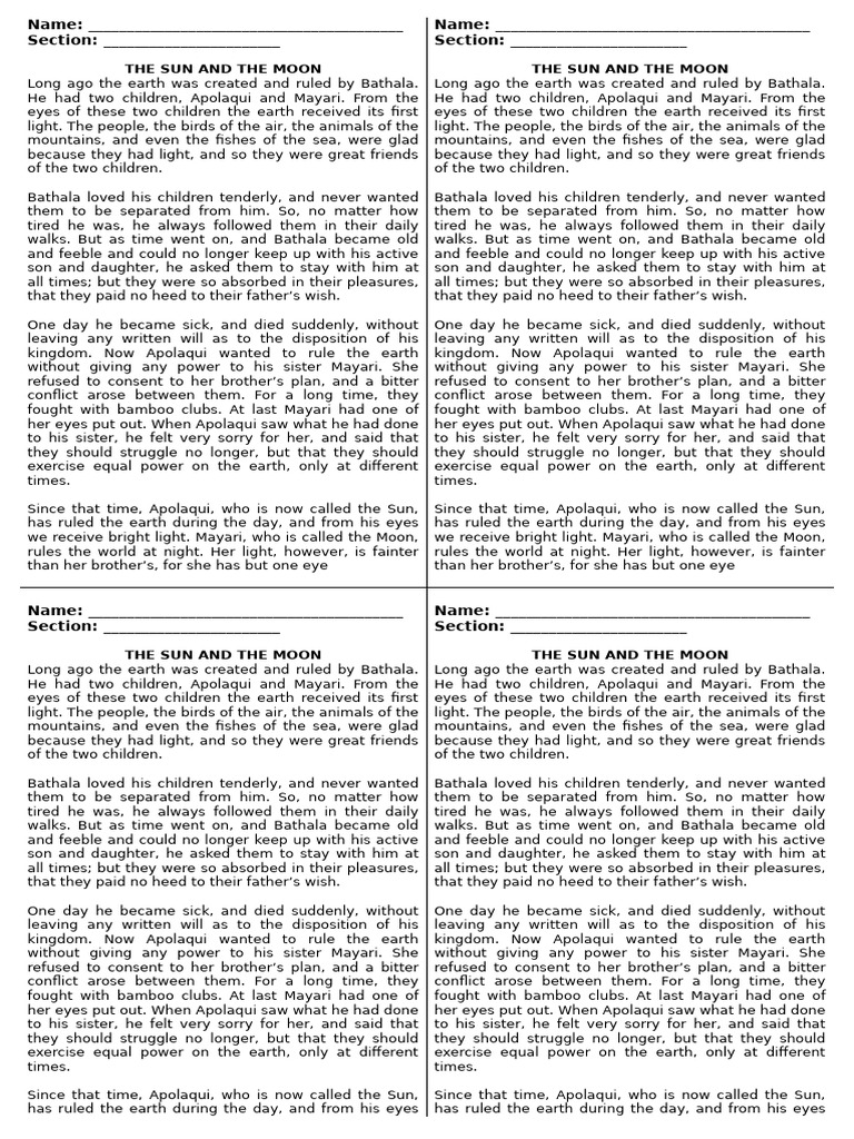 The Tale of the Sun and the Moon | PDF | Moon