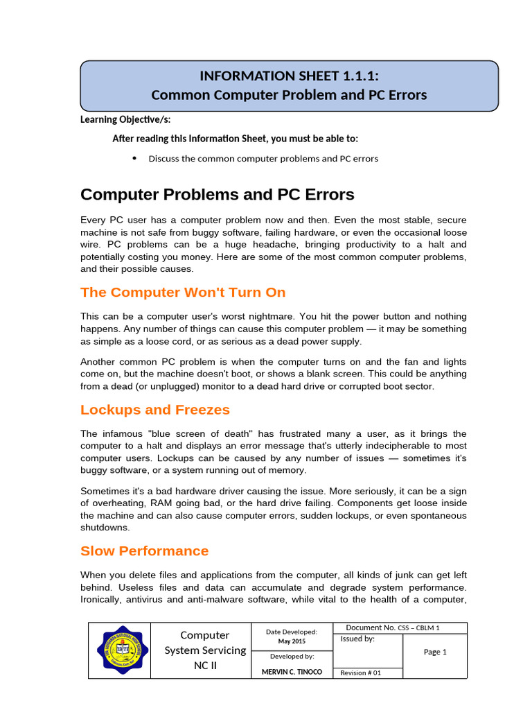 Common Computer Problems Explained | PDF | Personal Computers ...