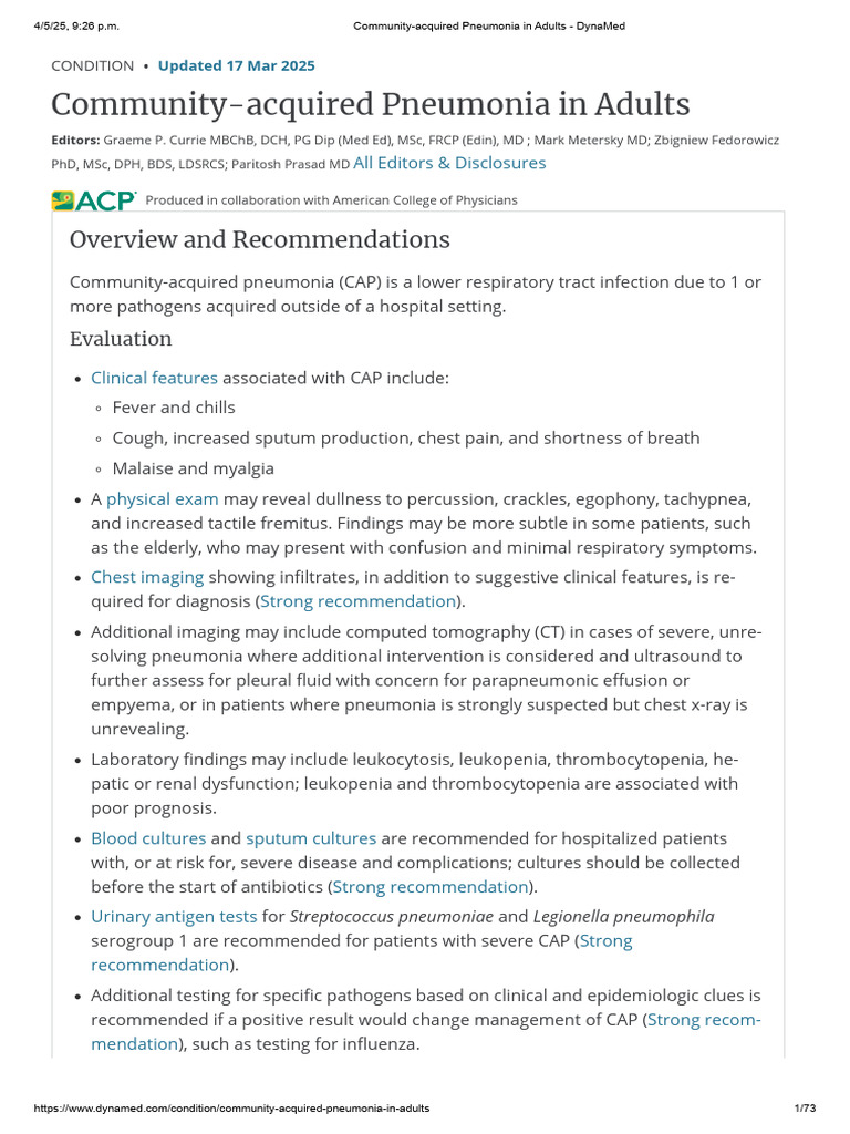 Community-acquired Pneumonia in Adults - DynaMed | PDF | Pneumonia ...