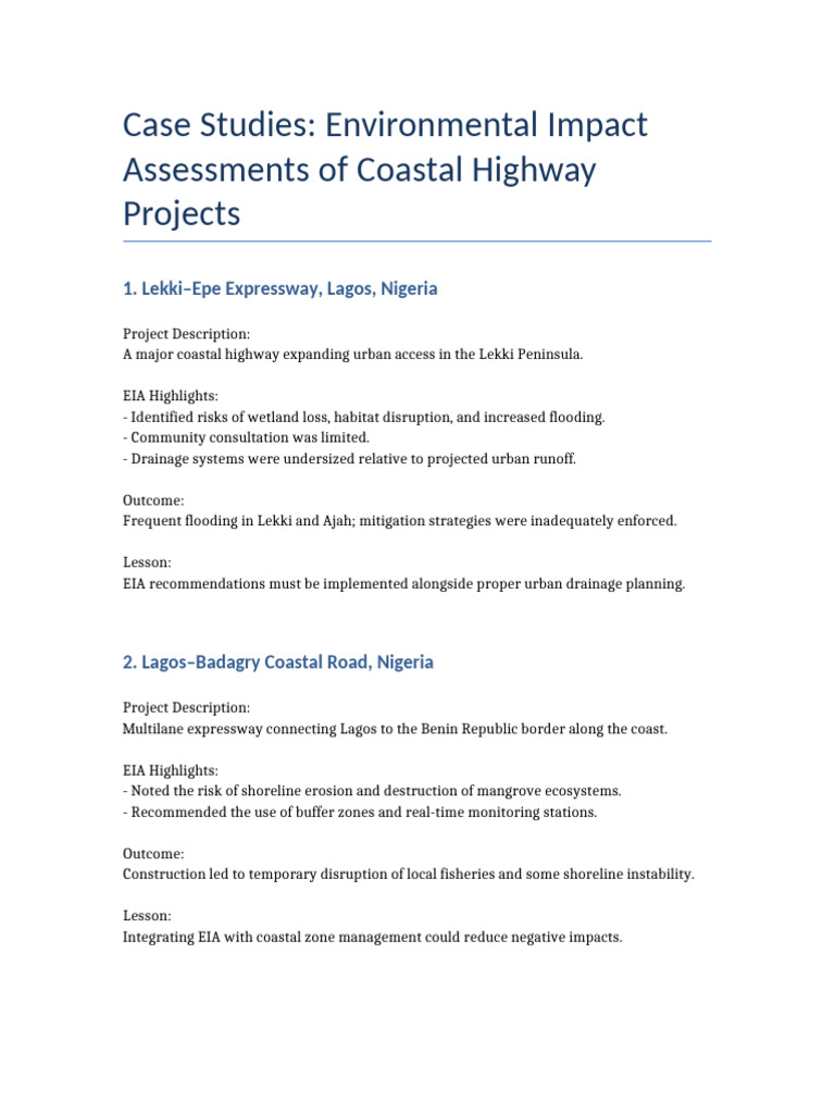Coastal Highway EIA Case Studies | PDF | Coast | Environmental Impact ...