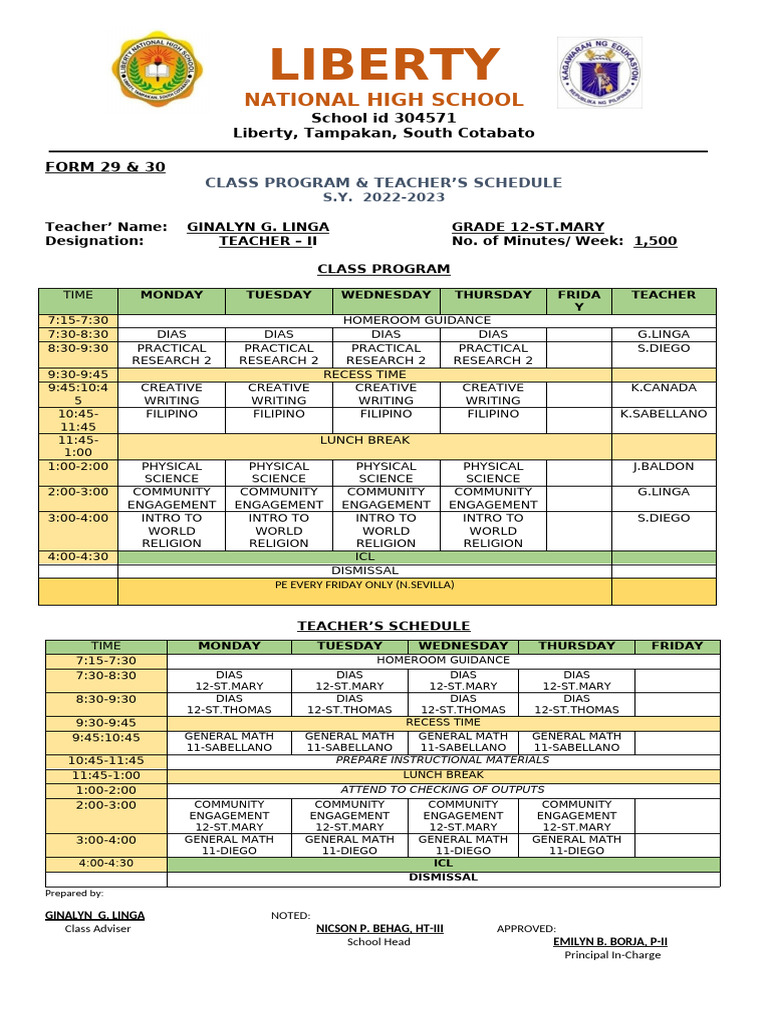 Grade 12 Class Schedule 2022-2023 | PDF | Schools