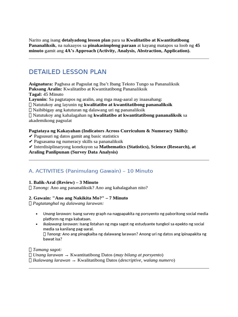 Detailed Lesson Plan Sa Filipino 11 | PDF