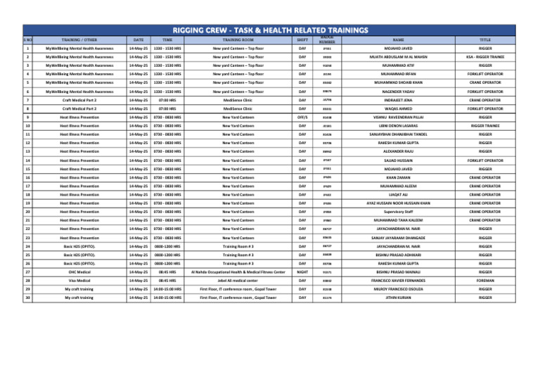 Rigging Crew - Task & Health Related Trainings (14-May-2025) | PDF