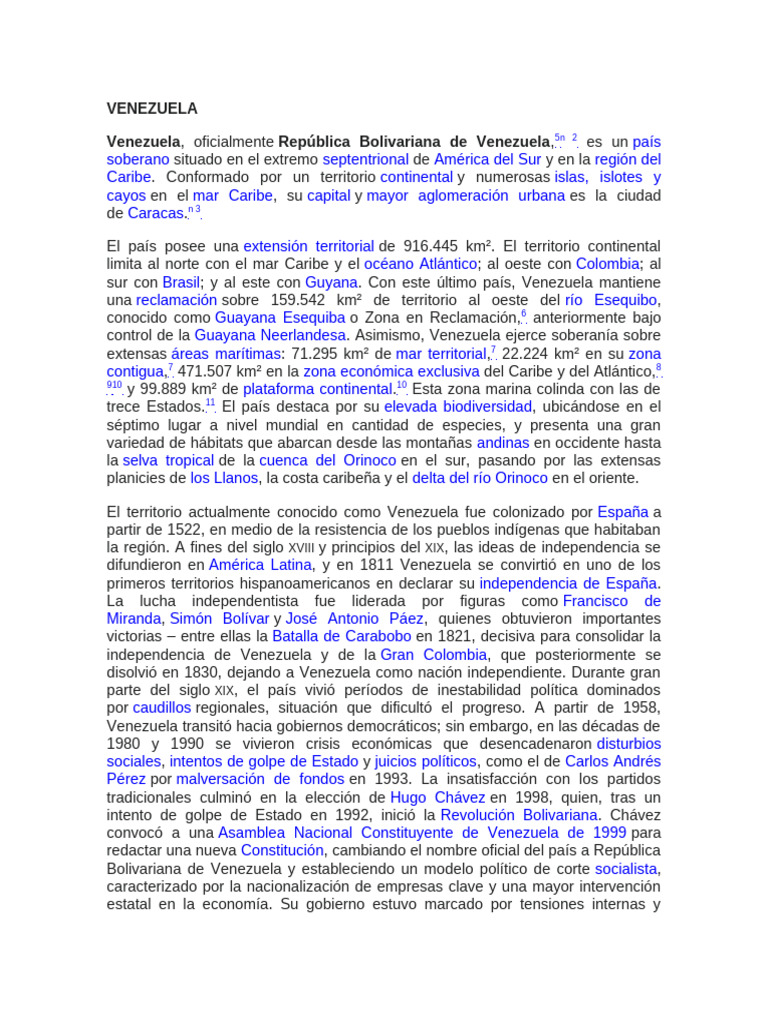 Historia y geografía de Venezuela | PDF | Venezuela | Hugo Chavez