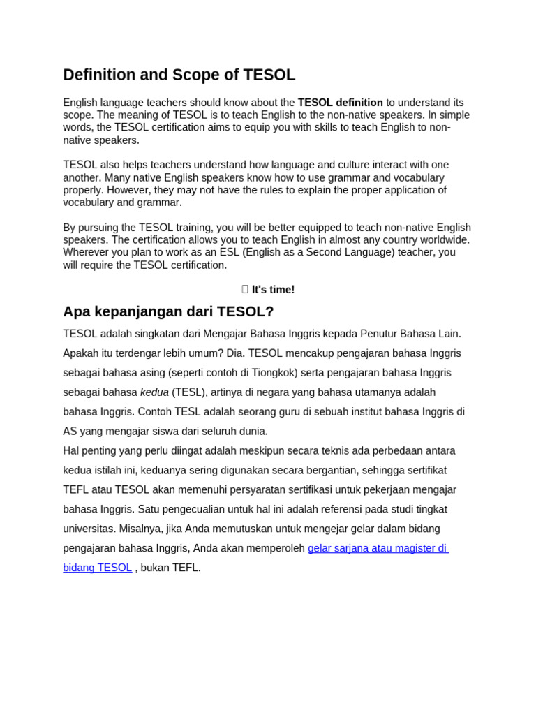 Definition and Scope of TESOL | PDF