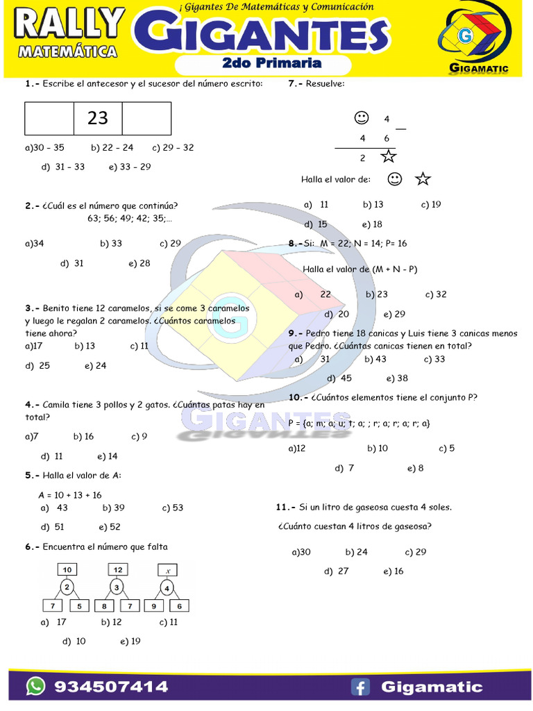Ejercicios de Matemáticas 2do Primaria | PDF