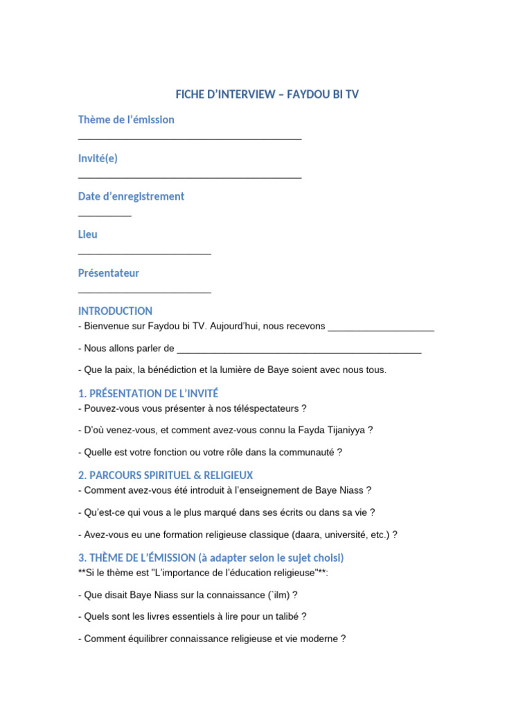 Interview sur Faydou Bi TV | PDF