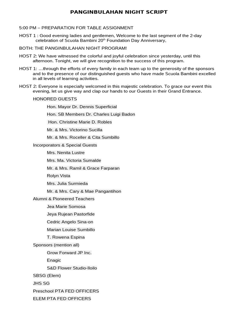 Panginbulahan Night Celebration Script | PDF