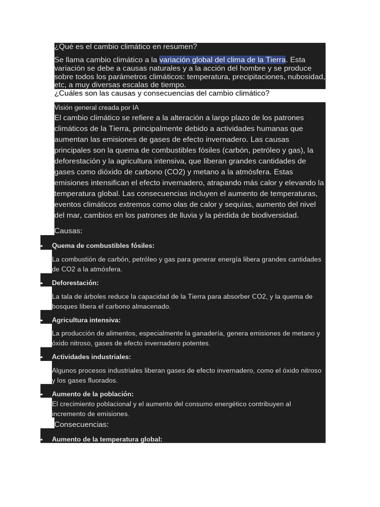 Causas y consecuencias del cambio climático | PDF | Gases de efecto ...