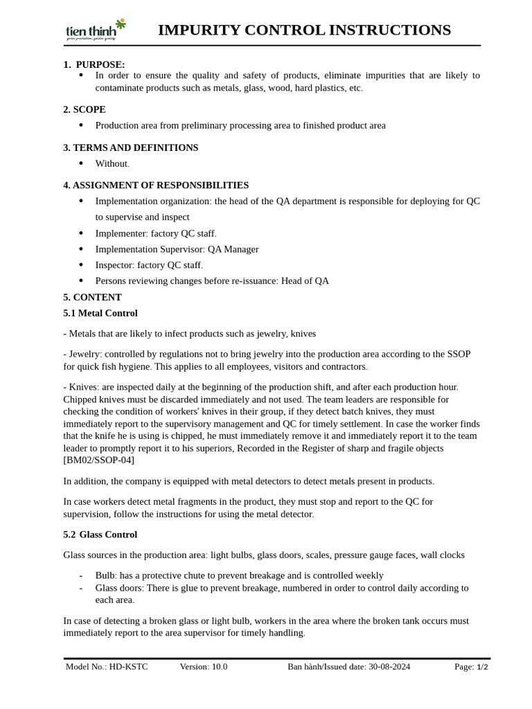 Impurity Control Guidelines for Production | PDF