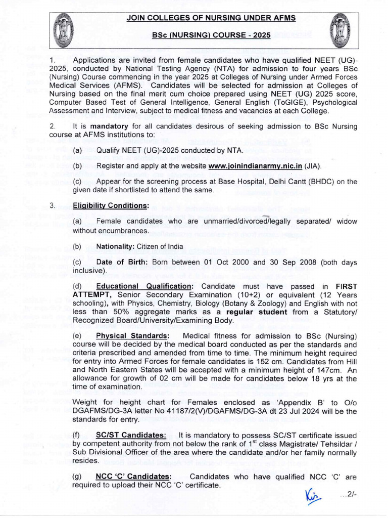 BSC Nursing Notification 2025 | PDF