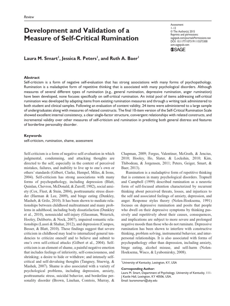 Self-Critical Rumination Scale Development | PDF | Factor Analysis ...